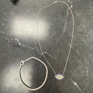Sterling Silver Evil Eye and Silver Snake Chain Bracelet.